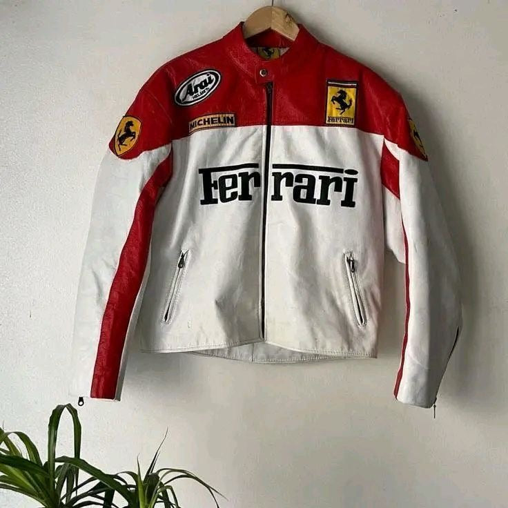 FERRARI RACING WHITE LEATHER
JACKET -
PREMIUM F1
MOTORSPORT OUTERWEAR