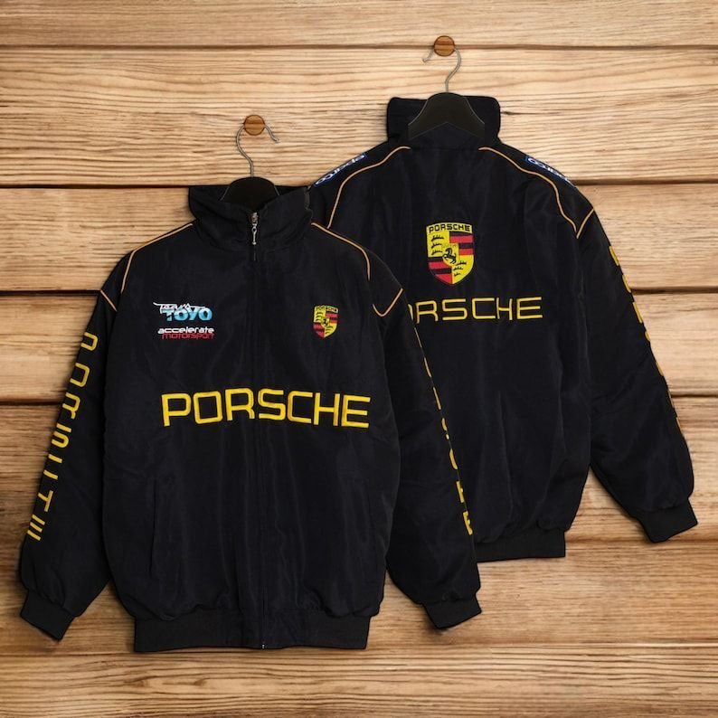 Black Embroidery Racing Style Zip-Up Jacket – Motorsport Edition