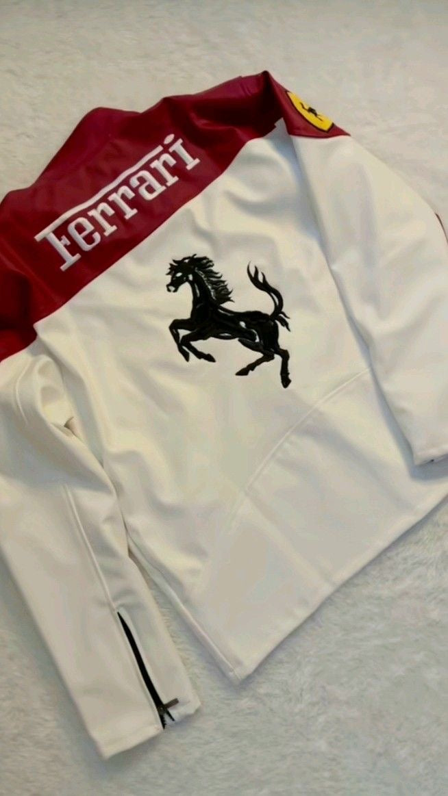 FERRARI RACING WHITE LEATHER
JACKET -
PREMIUM F1
MOTORSPORT OUTERWEAR